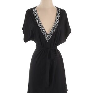 White House Black Market Black V-Neck Dress with Embellished Trim